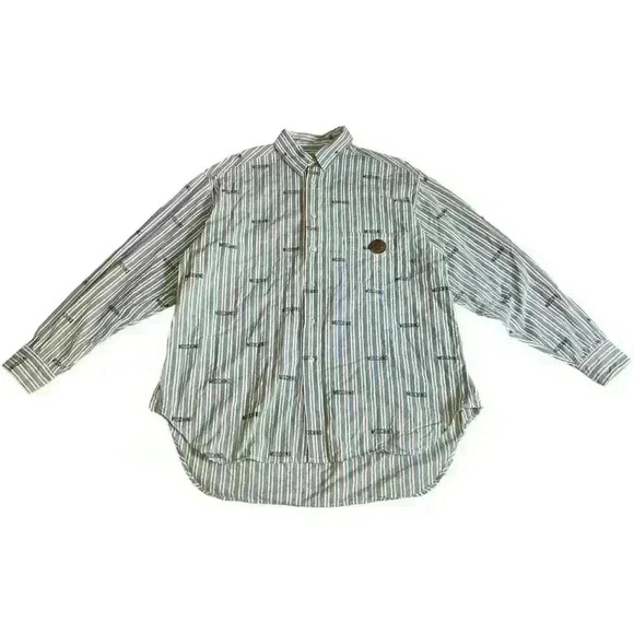 Moschino Vintage 90’s Pin Stripe Peace Button Up Long Sleeve - Picture 2 of 6